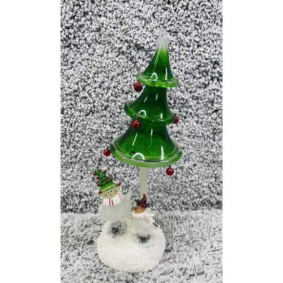 Hand Blown Glass Christmas Tree w/Glass Ornaments Snowman Figures Home Decor - Picture 1 of 10